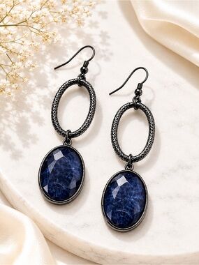 Charming Charlie Blue Faceted Drop Earrings | Gunmetal Statement Jewelry NWT